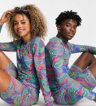 Collusion Unisex Muscle Fit Long Sleeve Mesh T-shirt In All Over Print - Part Of A Set-multi