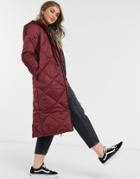 Brave Soul Jaz Satin Longline Puffer Coat-red
