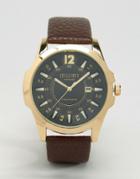 Reclaimed Vintage Brown Leather Watch With Gold Dial - Brown