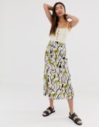 Monki Abstract Face Print Midi Skirt In Light Beige