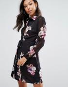Lipsy Long Sleeve Floral Shirt Dress - Multi