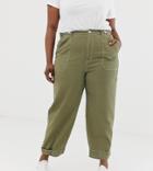 Asos Design Curve Utility Pants With Top Stitching And Tab Detail-green