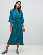Vila Knot Front Wrap Dress - Green