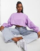 Asos Design Crop Sweatshirt With Seam Detail In Violet-purple