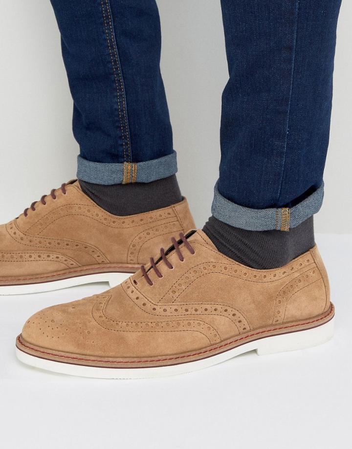Dune Brooklyn Heights Brogues In Tan Suede - Tan