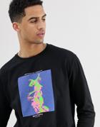 Asos Design Relaxed Fit Long Sleeve T-shirt With Neon Chest Placement Print-black