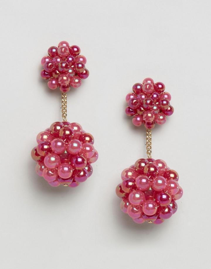 Asos Bead Pom Strand Earrings - Red