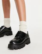 Asos Design Marcos Leather Chunky Lace Up Flat Shoes In Black