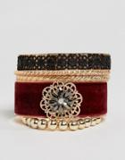 New Look Velvet And Lace Bangle Set - Red