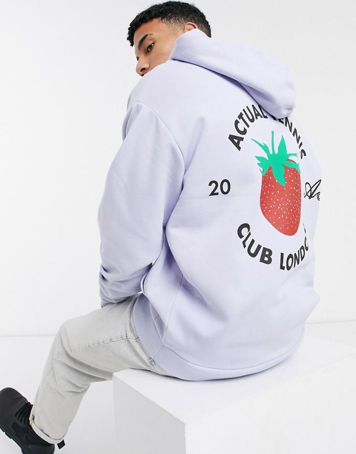 Asos Actual Oversized Hoodie With Strawberry Print In Lilac-blues