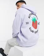 Asos Actual Oversized Hoodie With Strawberry Print In Lilac-blues