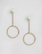 Nylon Faux Pearl And Circle Drop Earrings - Gold