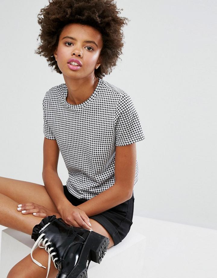 Monki Gingham Jersey Crop Top - Black