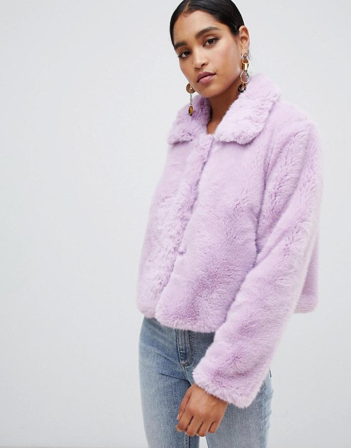 Jayley Faux Fur Cropped Jacket - Purple
