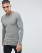 Asos Muscle Fit T-shirt With Long Sleeves In Gray - Green