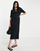 Whistles Short Sleeve Midi T-shirt Dress With Keyhole Detail-black