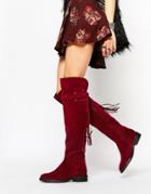Asos Kilo Suede Flat Over The Knee Boots - Berry
