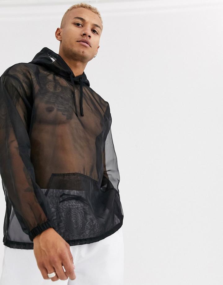 Asos Design Oversized Hoodie In Sheer Black Organza