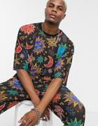 Asos Design Oversized T-shirt In Mesh With All Over Print-black