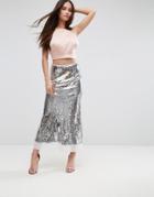 Asos Sequin Maxi Skirt - Silver