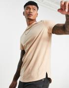 Asos Design Longline T-shirt With Side Splits In Beige-neutral