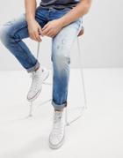 Solid Distressed Slim Fit Jeans - Blue