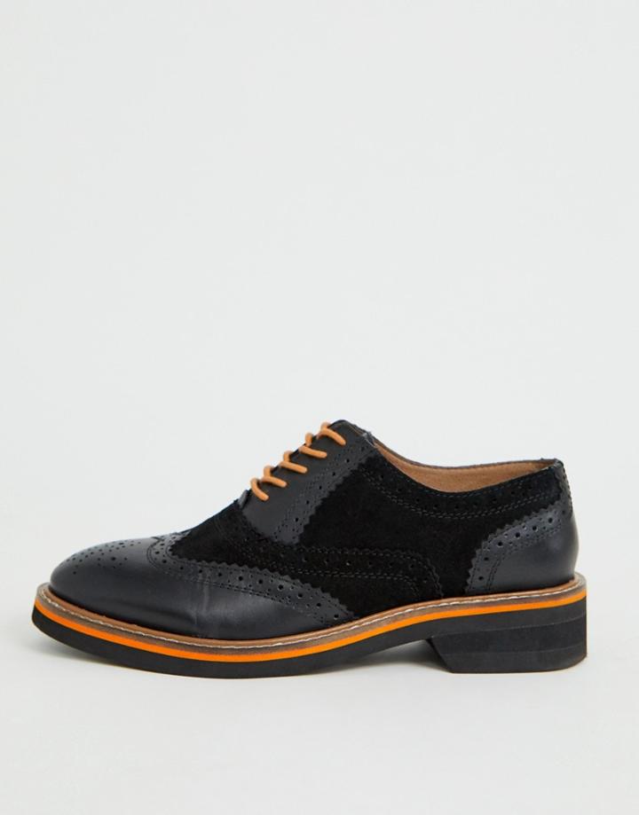 Asos Design Misse Leather Brogues In Black - Black