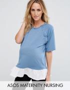 Asos Maternity Nursing Popper Shoulder Ruffle Hem T-shirt - Blue