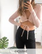 Reclaimed Vintage Inspired Twist Front Wrap Top In Pink