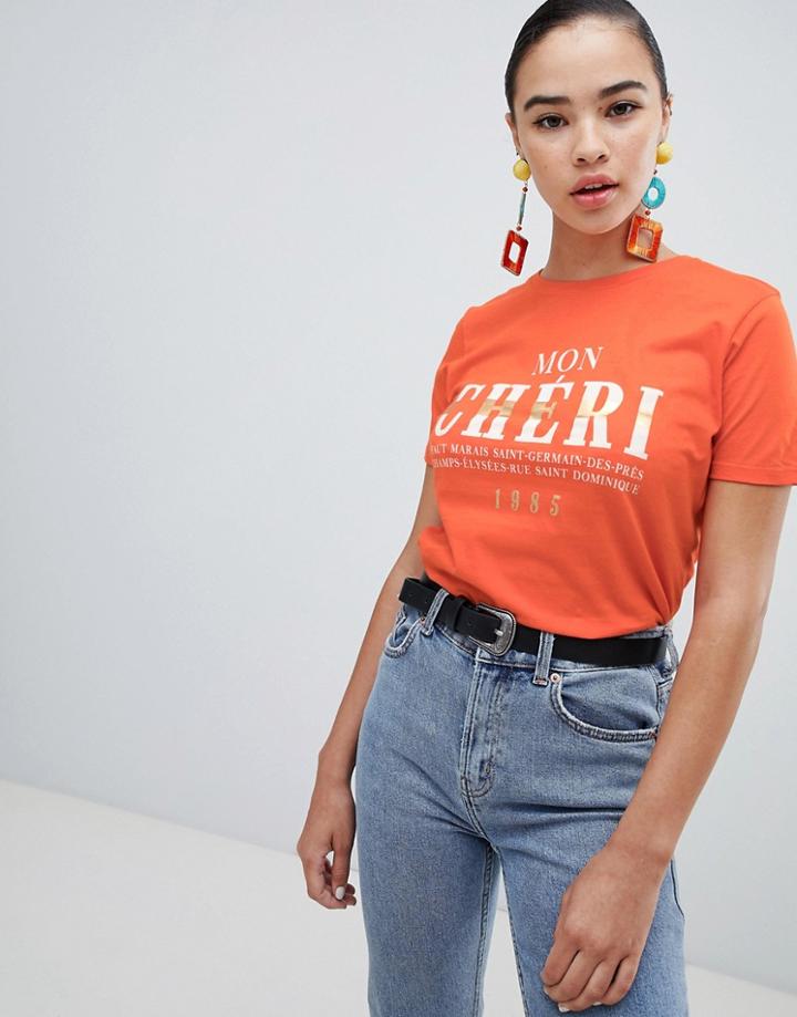 New Look Mon Cheri Slogan Tee - Orange