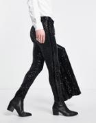 Asos Design Super Skinny Velvet Sequin Suit Pants-black