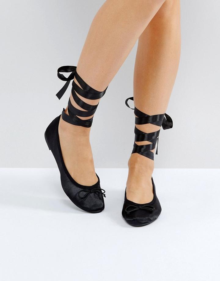 Vero Moda Tie Up Ballerina Pumps - Black