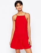 Asos Dress With Dropped Puff Hem - Red