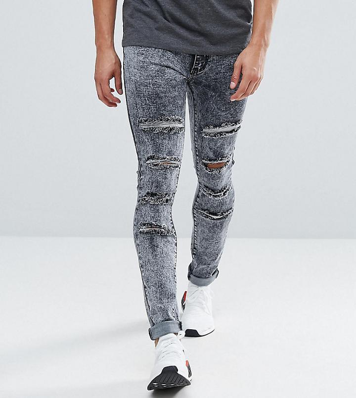 Liquor N Poker Open Rips Gray Bleached Wash Skinny Jeans - Gray