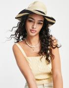 Pieces Woven Sun Hat In Natural Black Stripe
