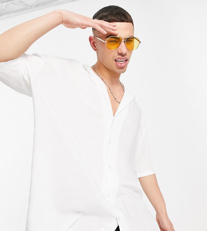 New Look Short Sleeve Deep Revere Shirt In White