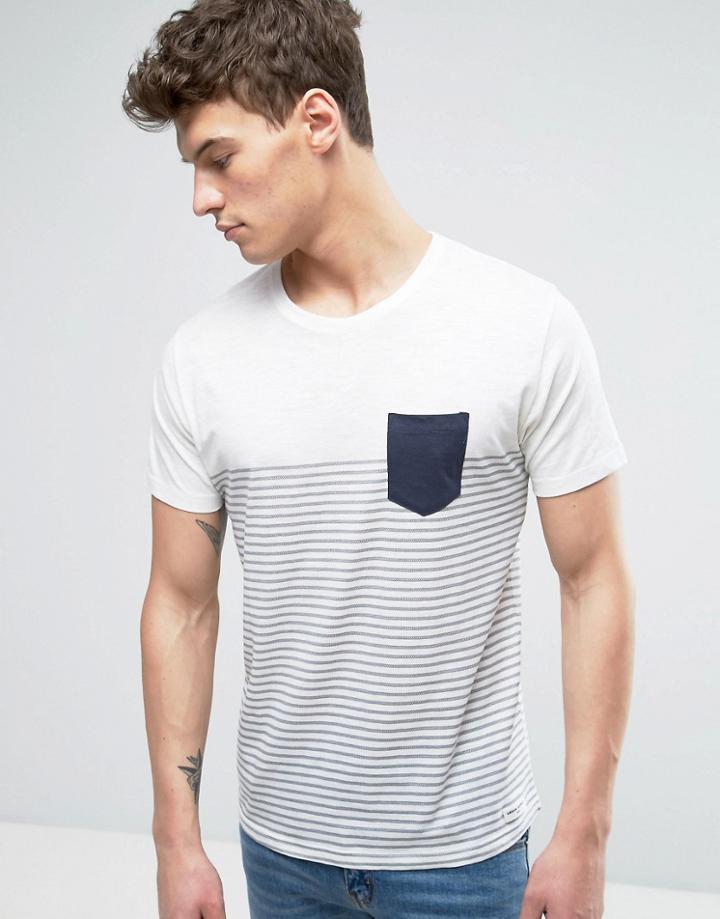 Solid Striped T-shirt With Pocket - White