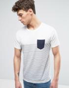 Solid Striped T-shirt With Pocket - White