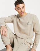 Jack & Jones Premium Lounge Sweat With Script Logo In Beige-neutral