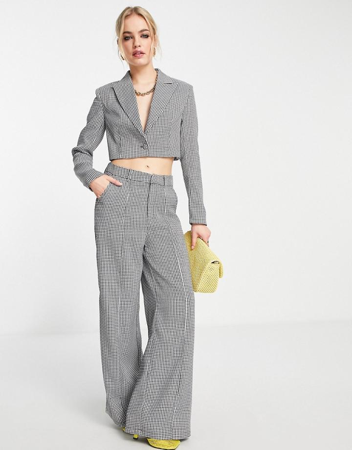 Extro & Vert Super Wide Leg Pants In Houndstooth Check-black