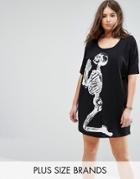 Religion Plus Skeleton Print T Shirt Dress - Black