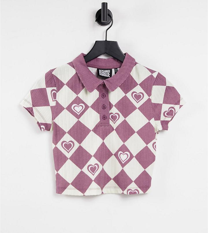 Reclaimed Vintage Inspired Heart And Checkerboard Crop Top-multi