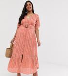 Asos Design Curve Broderie Pephem Maxi Dress With Wooden Belt - Pink