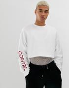 Asos Design Oversized Cropped Sweatshirt With Arm Text Print-white