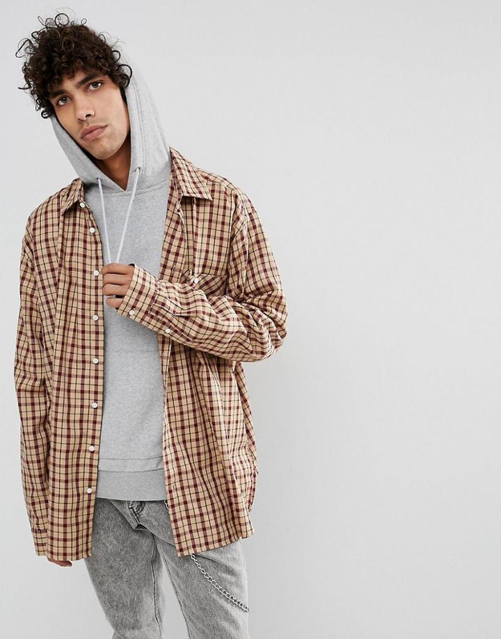 Dead Vintage James Skater Fit Checked Shirt - Tan