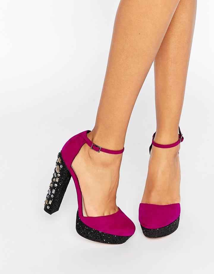 Little Mistres Bardot Mary Jane Glitter Platform Heeled Shoes