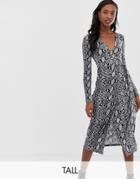 New Look Tall Long Sleeve Midi Dress In Snake Print - Brown