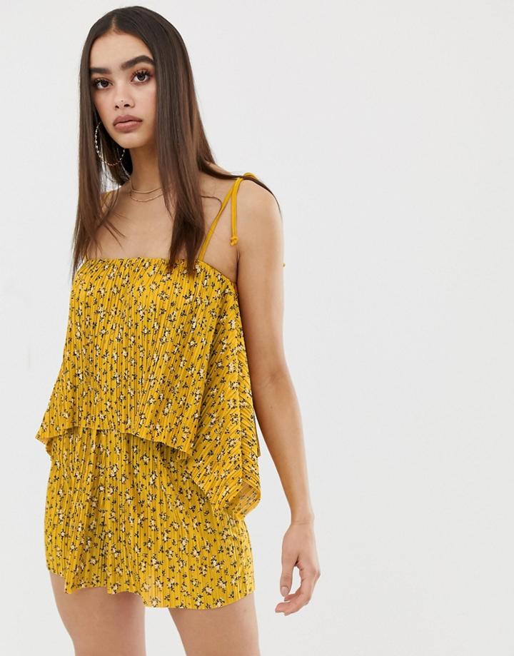 Asos Design Cami Romper With Overlay In Plisse - Multi