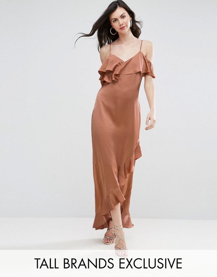 Y.a.s. Studio Tall Fielle Ruffle Off Shoulder Cami Strap Maxi Dress - Orange