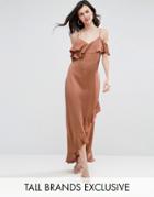 Y.a.s. Studio Tall Fielle Ruffle Off Shoulder Cami Strap Maxi Dress - Orange